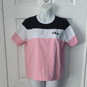 Fila Women's Colorblock Short Sleeve Tee - Black, White, Pink